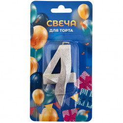 Свеча -цифра "4" Грань серебро блеск 7см