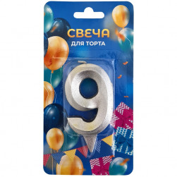 Свеча -цифра "9" Грань серебро блеск 7см