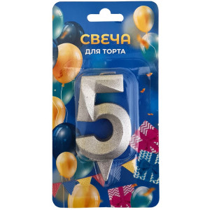 Логотип «Свеча -цифра "5" Грань серебро блеск 7см»