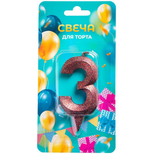 Логотип «Свеча -цифра "3" Грань красная блеск 7см»