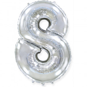 Логотип «Шар (40''/102 см) Цифра, 8, Серебро, 1 шт. в уп.»