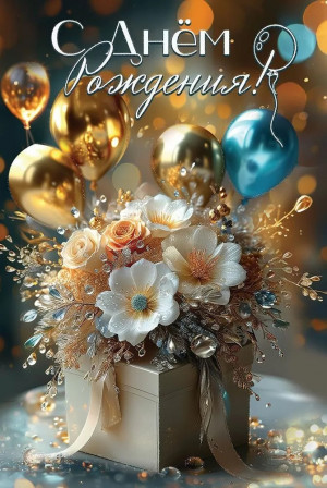 Логотип «Открытка, С Днем Рождения! (цветы и шарики), с блестками, 12,2*18,2 см, 10 шт.»